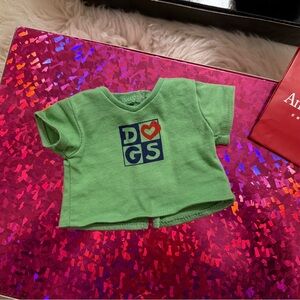 American Girl Green Tee with Heart and Letter Design and Doll Hangers